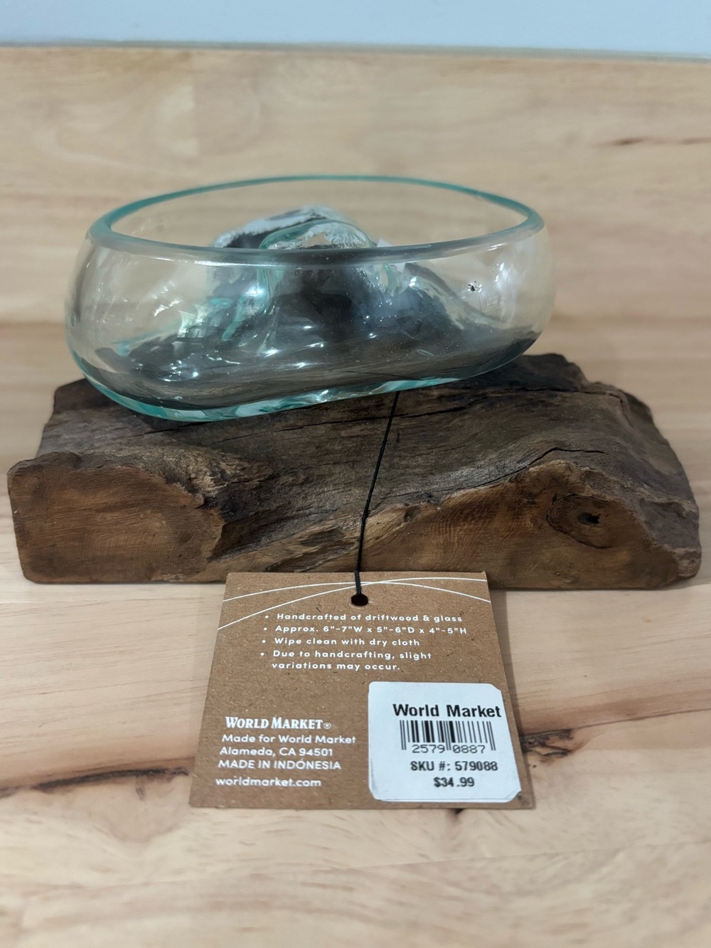 World Market Handcrafted Driftwood & Glass Bowl - Picture 3 of 8